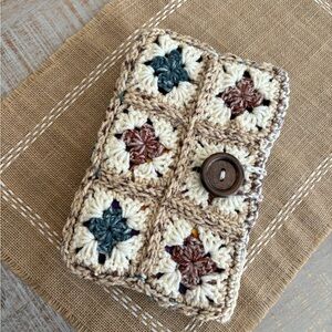 Handmade Crochet Granny Square Book Sleeve with Button Closure